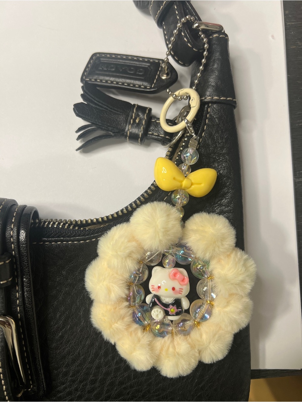 Light yellow Plush Bow Hello Kitty Keychain Charm